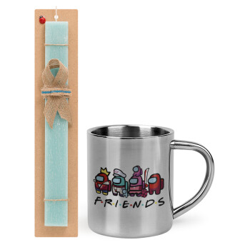 Among US Friends, Easter Set, metallic thermal cup (300ml) & aromatic flat Easter candle (30cm) (TURQUOISE)