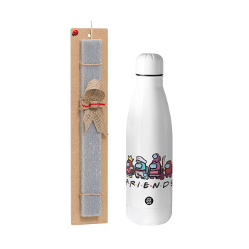 Among US Friends, Easter Set, metallic stainless thermos bottle (500ml) & scented flat Easter candle (30cm) (GRAY)