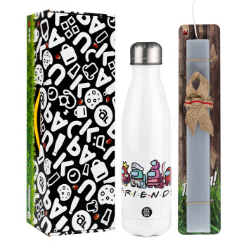 Among US Friends, Easter candle, metallic white thermos bottle (500ml) & aromatic flat candle (30cm) (GRAY)