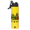 Metallic water bottle with safety lid, 850ml aluminum
