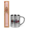 Easter Set, metallic thermal cup (300ml) & aromatic flat Easter candle (30cm) (PINK)