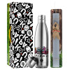 Easter Set, metallic stainless thermos flask (500ml) & scented flat Easter candle (30cm) (GRAY)
