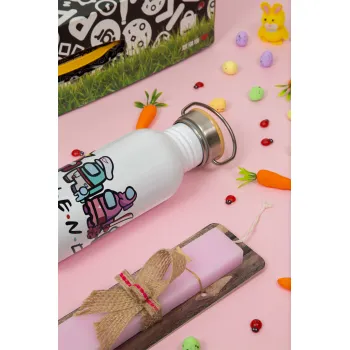Among US Friends, Easter Set, SS Metallic water bottle (620ml, stainless steel) & scented flat Easter candle (30cm) (PINK)