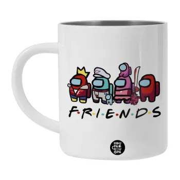 Among US Friends, Λευκή Ανοξείδωτη Μεταλλική Κούπα 450ml - Διπλού Τοιχώματος 