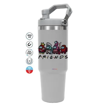 Among US Friends, ΓΚΡΙ χρώματος Θερμός Ανοξείδωτο 890ml (30oz) με χερούλι
