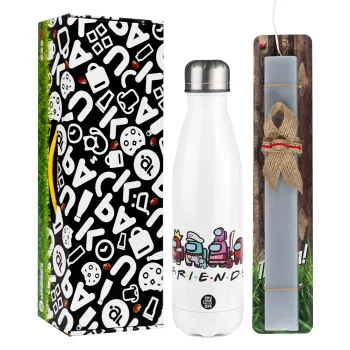 Among US Friends, Easter candle, metallic white thermos bottle (500ml) & aromatic flat candle (30cm) (GRAY)