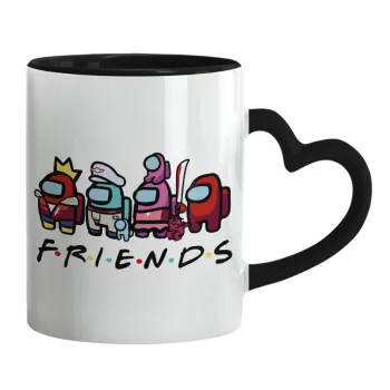 Among US Friends, Mug heart black handle, ceramic, 330ml