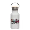 Metallic thermos (Stainless steel) White with wooden lid (bamboo), double-walled, 350ml
