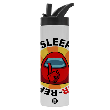 Among US Eat Sleep Repeat Impostor, Metallic thermos bottle with straw & handle, stainless steel (Stainless steel 304), double-walled, 600ml.