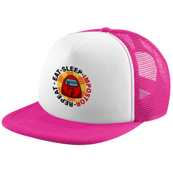 Among US Eat Sleep Repeat Impostor, Καπέλο Ενηλίκων Soft Trucker με Δίχτυ Pink/White (POLYESTER, ΕΝΗΛΙΚΩΝ, UNISEX, ONE SIZE)