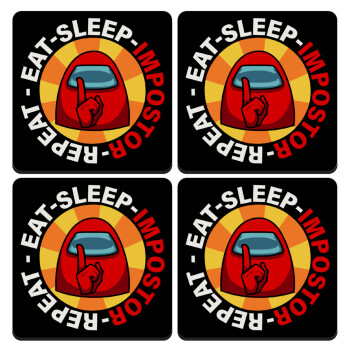 Among US Eat Sleep Repeat Impostor, ΣΕΤ 4 Σουβέρ ξύλινα τετράγωνα (9cm)