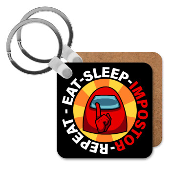 Among US Eat Sleep Repeat Impostor, Μπρελόκ Ξύλινο τετράγωνο MDF