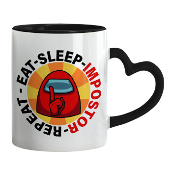 Among US Eat Sleep Repeat Impostor, Mug heart black handle, ceramic, 330ml