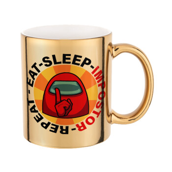 Among US Eat Sleep Repeat Impostor, Mug ceramic, gold mirror, 330ml