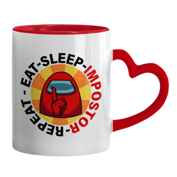 Among US Eat Sleep Repeat Impostor, Κούπα καρδιά χερούλι κόκκινη, κεραμική, 330ml