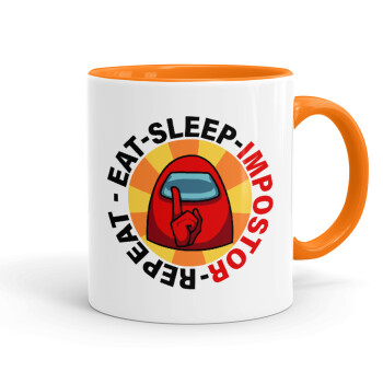 Among US Eat Sleep Repeat Impostor, Mug colored orange, ceramic, 330ml
