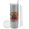 Tumbler stainless steel Silver 600ml, with metal straw & cleaning brush