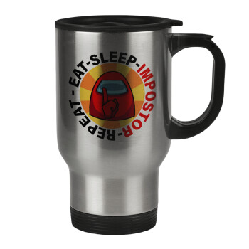 Among US Eat Sleep Repeat Impostor, Stainless steel travel mug with lid, double wall 450ml
