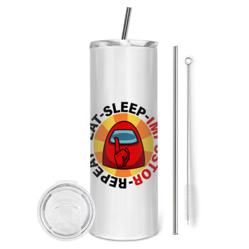 Among US Eat Sleep Repeat Impostor, Eco friendly stainless steel tumbler 600ml, with metal straw & cleaning brush
