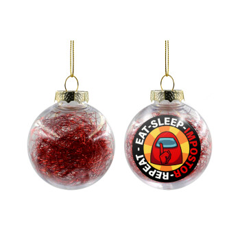 Among US Eat Sleep Repeat Impostor, Χριστουγεννιάτικη μπάλα δένδρου διάφανη με κόκκινο γέμισμα 8cm