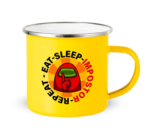 Among US Eat Sleep Repeat Impostor — Yellow Enamel Metallic Cup 360ml