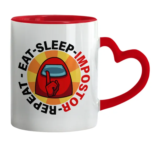 Among US Eat Sleep Repeat Impostor — Mug heart red handle, ceramic, 330ml