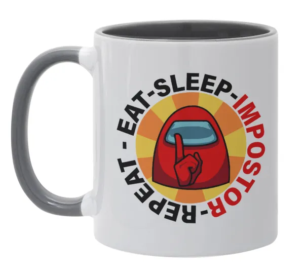 Among US Eat Sleep Repeat Impostor — Κούπα χρωματιστή γκρι, κεραμική, 330ml