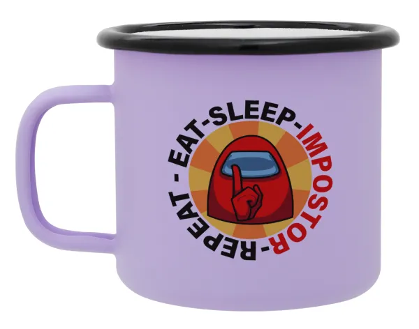 Among US Eat Sleep Repeat Impostor — Metal enamel mug, matte light pastel purple, 360ml