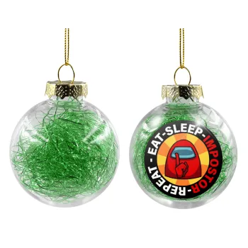Among US Eat Sleep Repeat Impostor, Transparent Christmas tree ball ornament with green filling 8cm