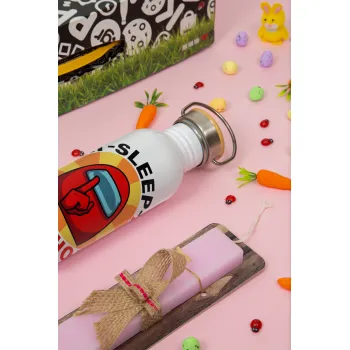 Among US Eat Sleep Repeat Impostor, Easter Set, SS Metallic water bottle (620ml, stainless steel) & scented flat Easter candle (30cm) (PINK)