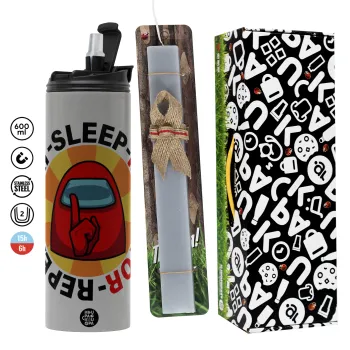 Among US Eat Sleep Repeat Impostor, Easter candle with Grey Tumbler Thermo 600ml & aromatic flat candle (30cm) (GREY)