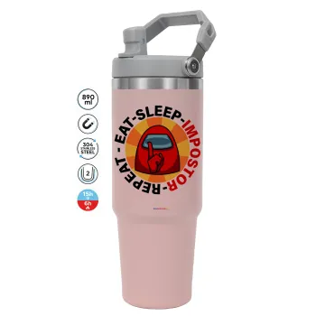 Among US Eat Sleep Repeat Impostor, ΡΟΖ χρώματος Θερμός Ανοξείδωτο 890ml (30oz) με χερούλι