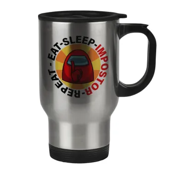 Among US Eat Sleep Repeat Impostor, Κούπα ταξιδιού ανοξείδωτη με καπάκι, διπλού τοιχώματος (θερμό) 450ml