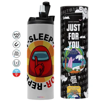 Among US Eat Sleep Repeat Impostor, Tumbler stainless steel GREY 600ml