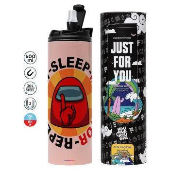 Among US Eat Sleep Repeat Impostor, Tumbler stainless steel PINK 600ml