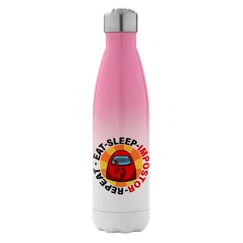 Among US Eat Sleep Repeat Impostor, Metal mug thermos Pink/White (Stainless steel), double wall, 500ml