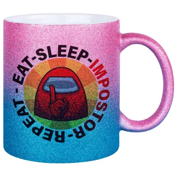 Among US Eat Sleep Repeat Impostor, Κούπα Χρυσή/Μπλε Glitter, κεραμική, 330ml