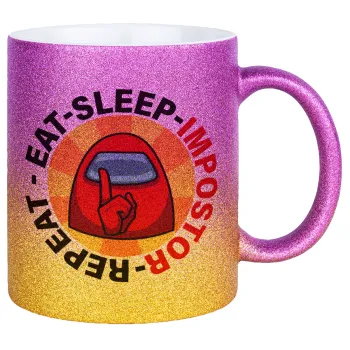 Among US Eat Sleep Repeat Impostor, Κούπα Χρυσή/Ροζ Glitter, κεραμική, 330ml
