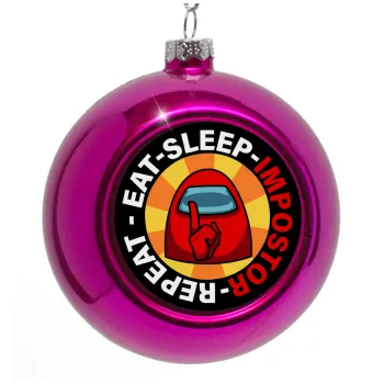 Among US Eat Sleep Repeat Impostor, Purple Christmas tree ornament bauble 8cm