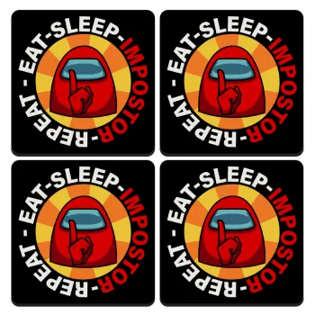 Among US Eat Sleep Repeat Impostor, ΣΕΤ 4 Σουβέρ ξύλινα τετράγωνα (9cm)