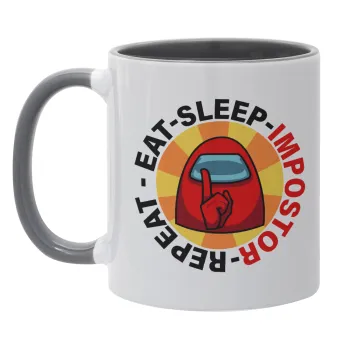 Among US Eat Sleep Repeat Impostor, Κούπα χρωματιστή γκρι, κεραμική, 330ml