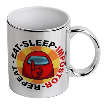 Among US Eat Sleep Repeat Impostor, Κούπα κεραμική, ασημένια καθρέπτης, 330ml