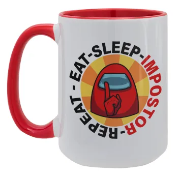 Among US Eat Sleep Repeat Impostor, Κούπα Mega 15oz, κεραμική Κόκκινη, 450ml