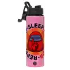 Metallic water bottle with safety lid, 850ml aluminum