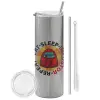 Tumbler stainless steel Silver 600ml, with metal straw & cleaning brush