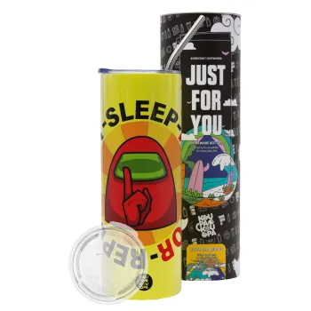 Among US Eat Sleep Repeat Impostor, Neon Yellow Travel Tumbler θερμό, μεταλλικό καλαμάκι(Ανωξείδωτο 304 Food grade, BPA free, 600ml)