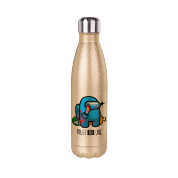 Among Trust no one, Glitter gold stainless steel thermos bottle, double-walled, 500ml