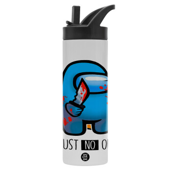 Among Trust no one, Metallic thermos bottle with straw & handle, stainless steel (Stainless steel 304), double-walled, 600ml.