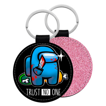 Among Trust no one, Μπρελόκ Δερματίνη, στρογγυλό ΡΟΖ (5cm)