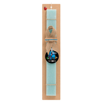 Among Trust no one, Easter Set, wooden keychain & aromatic flat Easter candle (30cm) (TURQUOISE)